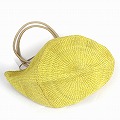 サイザルバッグ12インチ 丸革ハンドル ハンドル長 黄x生成革