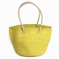 サイザルバッグ12インチ 丸革ハンドル ハンドル長 黄x生成革