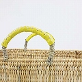 ストロー四角かご革クロスステッチハンドル M 黄