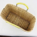 ストロー四角かご革クロスステッチハンドル M 黄