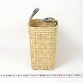 ストロー四角かご革クロスステッチハンドル M 青緑
