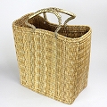 ストローかご ゴールド革クロスステッチハンドル 長方形