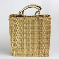 ストローかご ゴールド革クロスステッチハンドル 長方形