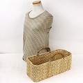 ストロー横長カゴ 大 革ハンドル キャメル