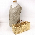 ストロー横長カゴ 中 革ハンドル キャメル