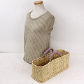 ストロー横長カゴ 中 革ハンドル ラベンダー
