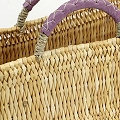 ストロー横長カゴ 中 革ハンドル ラベンダー
