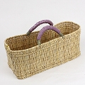 ストロー横長カゴ 中 革ハンドル ラベンダー