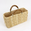 ストロー横長カゴ 小 革ハンドル キャメル