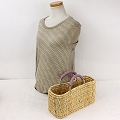 ストロー横長カゴ 小 革ハンドル ラベンダー