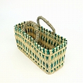 ストロー横長カゴ S ドームハンドル 柄3 緑