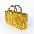 ストロー横長カゴ S ドームハンドル 柄4 黄