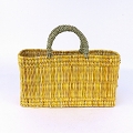 ストロー横長カゴ S ドームハンドル 柄4 黄