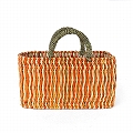 ストロー横長カゴ S ドームハンドル 柄4 オレンジ