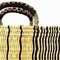 ストロー四角カゴ革ハンドル 小 柄1黒