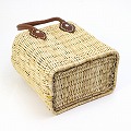 ストロー縦長カゴ 小 革カシメハンドル 薄茶