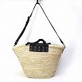 タザ楕円 M 刺繍入り革パッチハンドル 細ショルダー 黒革 25SS一点物 @13500→10800円