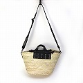 タザ楕円 S 刺繍入り革パッチハンドル 細ショルダー 黒革 25SS一点物 @12000→9600円
