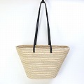 ラフィア楕円底カゴ ナチュラル 細ハンドル 黒革 25SS一点物 @20000→16000円