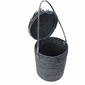 ラフィア丸底カゴ もしゃもしゃ蓋付き 黒 細ハンドル 黒革 25SS一点物 @16000→12800円