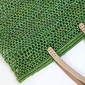 ラフィア編みバッグ 平 緑 生成革 25SS一点物 @9800→7840円