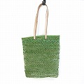 ラフィア編みバッグ 平 緑 生成革 25SS一点物 @9800→7840円