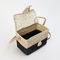 ラフィアボックスカゴ 2トーン ナチュラル黒 生成革 25SS一点物 @11000→8800円