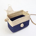 ラフィアボックスカゴ 2トーン ナチュラル紺 生成革 25SS一点物 @11000→8800円