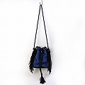 ターズ生地 革フリンジショルダーバッグ 黒革 青 25SS一点物 @19000→15200円