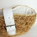 タザ楕円底かご SS フルラフィアNAT 革ベルト 白 内布付き
