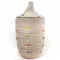 セネガルカゴ 蓋付き 十字模様 白マルチ
