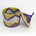 セネガルカゴ とんがり蓋付き ジグザグ三角柄 大 紺