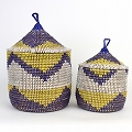 セネガルカゴ とんがり蓋付き ジグザグ三角柄 小 紺