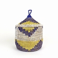 セネガルカゴ とんがり蓋付き ジグザグ三角柄 小 紺
