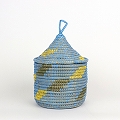 セネガル とんがりふた付きカゴ 段々柄 サックス 小