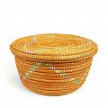 セネガル ぺったり蓋付きカゴ マルチダイヤ柄 ターメリック 小