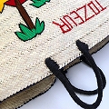 チュニジア刺繍バスケット 楕円底 ハンドル グレー