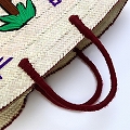 チュニジア刺繍バスケット 楕円底 ハンドル 茶