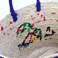 チュニジア刺繍バスケット 楕円底 ハンドル グレー