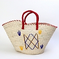 チュニジア刺繍バスケット 丸底 ハンドル 赤