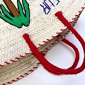 チュニジア刺繍バスケット 丸底 ハンドル 赤