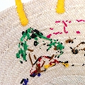 チュニジア刺繍バスケット 丸底 ハンドル 黄