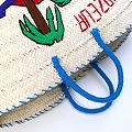 チュニジア刺繍バスケット 丸底 ハンドル ターコ