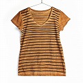 オーガニックコットン泥染Tシャツ VネックS 柄33　ボーダー  一点物