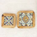 オリーブ木 タイル鍋敷き 15x15　アソート