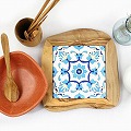 オリーブ木 タイル鍋敷き 15x15　アソート