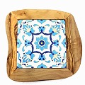 オリーブ木 タイル鍋敷き 15x15 06