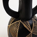 ブダレ木細工フラワーベース カーブハンドル付き ボーダー三角 一点物