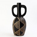 ブダレ木細工フラワーベース カーブハンドル付き ボーダー三角 一点物