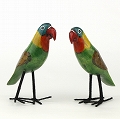 木製鳥 脚付き小 オウム 緑